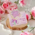 Romantic 3D bouquet greeting card with floral design and purple bow detail on wood - Purple Lavender Bouquet (Style 5) / 10 Sheets Set