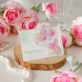 Minimalist holiday card with 3D floral bouquet and Happiness text on wood base - Red Rose Bouquet (Style 6) / 10 Sheets Set