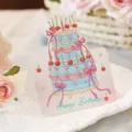 Elegante 3D pop-up verjaardagskaart in aquarel met taartontwerp en roze linten - Stijl 12 (00072)