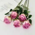 Lifelike pink Bulgarian artificial roses branch for elegant home decoration - 5 Pcs Set / Dusty Pink