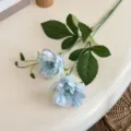 Elegant light blue artificial 2-head peony branch for home decor and wedding flower arrangements - Blue