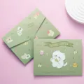 Cute green cartoon cat illustration greeting card with envelope set for DIY birthday - Cute Cat Style / Tri-fold Style