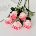Elegant pink Bulgarian rose artificial flowers for home decor and wedding arrangement - 5 Pcs Set / Carmine Pink