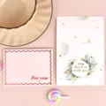 Elegante tarjeta de felicitación rosa con corazón de pan de oro y diseño floral - Estilo Amor Eterno / Sobre + Bolsa OPP