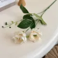 Elegant cream white artificial peony branch with two realistic flower heads. - Champagne