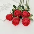 Elegant artificial Bulgarian red roses set for stylish home decor and wedding venues - 5 Pcs Set / Red