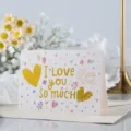 Tarjeta de felicitación plegable con corazón dorado y mensaje I Love You So Much regalo - I Love You So Much
