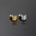 Macro detail of gold and silver spider-shaped screw back earrings with clear zircons - Spider Style (CC173) / Silver