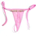 Tanga sexy de encaje transparente con letras de diamantes de imitación rosas. - Talla única (Estándar sin letras) / Rosa