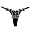 Mujer sexy cintura baja mariposa bordado tanga correa ajustable ropa interior femenina - Talla Única / Negro