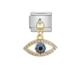 Stylish gold evil eye charm link with blue stones for modular stainless steel jewelry - Evil Eye Pendant (ICG339-2)