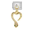 Abalorio de serpiente en forma de corazón dorado con circonitas para pulseras - Colgante Corazón Serpiente (ICG328-2)