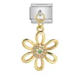 Exquisite gold-plated flower charm with green and clear stones for modular bracelets - Floral Style Pendant (ICG330-2)