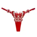 Tanga sexy bordado de mariposa roja con correas ajustables y detalles de flores - Talla Única / Rojo