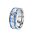 Retro breiter Titanstahlring mit doppelreihigen blauen Strasssteinen und Blumen Gravur - Größe 6 / Stahlfarben