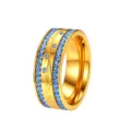 Goldener Edelstahlring im Vintage-Stil mit zwei Reihen blauer Kristalle - Größe 6 / Gold
