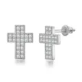 Sparkling silver cross stud earrings for men featuring micro-pave cubic zirconia stones - Cross (OHE103-2) / Silver