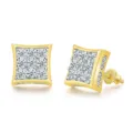 Men's iced out square stud earrings with gold plating and screw back for a secure fit. - Square (OHE126-1) / Tri-color (Gold/Silver/Rose Gold)