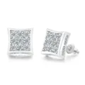 Men's hip hop square stud earrings with micro-pave zircon and threaded backs - Square (OHE126-2) / Silver