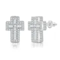 Iced out silver hip-hop cross stud earrings with sparkling micro-pave zircons - Baguette Cross (OHE129-1) / Silver