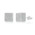 Silver square hip-hop stud earrings with micro-pave zircons and screw-back posts - Square (OHE109-1) / Silver