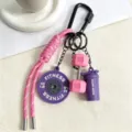 Fitness keychain bag charm with dumbbell and barbell plate pendant cute pink sports accessory - Pink Purple