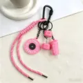 Portachiavi fitness rosa con mini manubrio, disco da bilanciere e shaker per borse. - Rosa