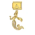 Golden mermaid charm pendant with white zircon for modular Italian link bracelets - Mermaid Pendant (ICG335-1)