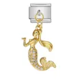 Exquisite golden mermaid charm with rhinestones for modular Italian link bracelet - Mermaid Style Pendant (ICG335-2)