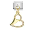 Elegant gold-toned heart charm with sparkling pavé stones for Italian modular bracelet - Hollow Heart Pendant (ICG336-2)