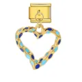 Elegant golden heart charm with blue enamel dots for Italian modular bracelet links - Enamel Heart Pendant (ICG300-1)