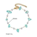 Handmade gold chain anklet featuring aqua crushed stones and elegant white pearls - Bracelet / 19cm装 / Lake Blue Bracelet (CX-S170-hulan-B)