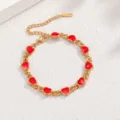 Schickes 18 Karat vergoldetes Edelstahlarmband mit leuchtend roten Emaille-Herzanhängern - Rotes Herzarmband (CXS168-B-hong) / Gold