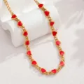 Elegante 18K vergoldete Edelstahlhalskette mit lebhaften roten Emaille-Herzanhängern - Rote Herzhalskette (CXS168-N-hong) / Gold