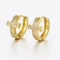 Gold Cross Pave Zircon Hoop Earrings Men Hip Hop Micro Inlaid Cubic Zirconia Jewelry - Gold Cross