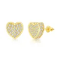 Detalle de pendientes de botón de corazón chapados en oro con pavé de circonitas - Dorado