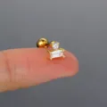 Gouden titanium stalen oorknopje met rechthoekige en ronde zirkonia versiering - Gecombineerde Knop (CC118-2) / Goud Dubbele Zirconia (CC118-2)