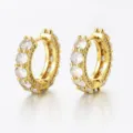 Gold plated paved cubic zirconia hoop earrings for men hip hop geometric trendy jewelry style - Gold Geometric