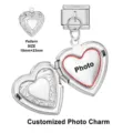 Roestvrijstalen openbare hart foto charm, zilveren gepersonaliseerde DIY armband module hanger. - Strik Kant Hart Stijl(DZ-ICG944-4) / 19x23mm