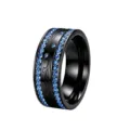 Vintage-Ring aus schwarzem Titanstahl, breit, mit doppelreihigen blauen Steinen und Gravur - Größe 6 / Schwarz