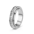 Drehbarer Ring aus Edelstahl mit quadratischen klaren Strasssteinen in Silber - Größe 6 / Stressabbau-Stil (JWR2123) / Stahlfarben