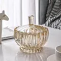 Bernsteinfarbener Glas Bonbonbehälter mit Deckel, geripptes Lotus Design, elegante Dessertschale. - L / Bernstein Gold