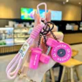 Pink fitness keychain bag charm with dumbbell and shaker bottle pendant for women. - 16cm / 55g / Pink