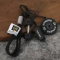 Fitness themed keychain bag pendant with mini dumbbell and barbell plate charm decor. - 5KG Dumbbell / Black