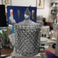 Barattolo per caramelle in vetro cristallo vintage con coperchio e motivi a rombi - Grigio Fumo Medio 8.5cm