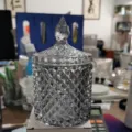 Barattolo vintage in vetro trasparente per caramelle con trama a diamante e coperchio - Grigio Fumo Grande 10.5cm