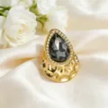 Elegant water drop zircon brooch with hammered gold finish stainless steel - Dark Gray