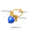 Detailed specification view of a gold bow ring with a vibrant blue heart enamel charm - Blue Enamel Heart Open Ring with Gold Base (R01099G-BLUE)