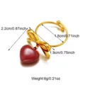 Detailed dimensions and weight of a gold bow ring with a red heart pendant charm. - Red Enamel Heart Open Ring with Gold Base (R01099G-R)