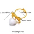 Macro detail view of gold bow heart ring featuring 1.8cm diameter and 6g weight spec - White Enamel Heart Open Ring with Gold Base (R01099G-W)